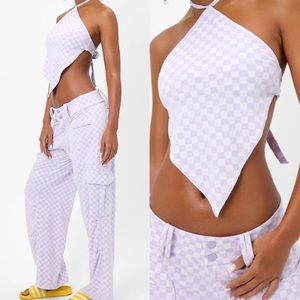 Frankie’s Bikinis Hennie Checkered Purple Bikini Top